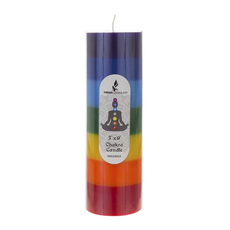 Mega Candles 6 pcs Unscented Multi Color Chakra Round Pillar