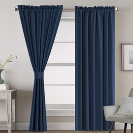 H.VERSAILTEX 100% Blackout Curtains for Bedroom Window Treatment Curtain Thermal Insulated Curtains for Living Room Rod Pocket Drapes White Backing, 2 Panels with 2 Tie-Backs, 52 x 84 Inch, Navy