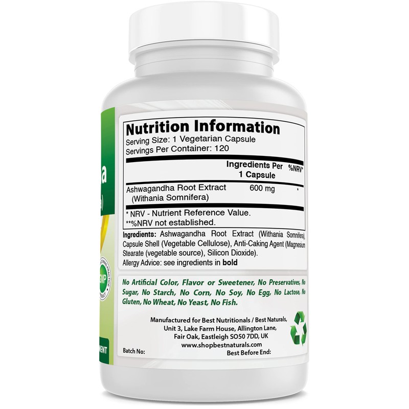 Best Naturals Ashwagandha Capsules for Relaxing Stress and Mood, 500