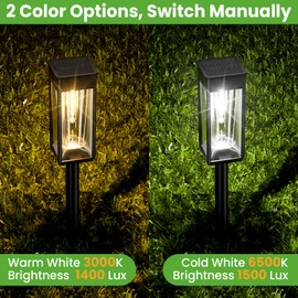 BITPOTT Solar Pathway Lights Outdoor, 8 Pack LED Warm White & Cold White Switch Garden Lights IP65 Waterproof, Auto On/Off Solar Yard Lights for Landscape Lawn Walkway Driveway Decor Patio Lighting