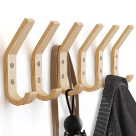 Wooden Coat Hooks Wall Hooks,Rustic Natural Oak Wood Wall Hooks for Hanging Decorative Vintage Organizer Heavy Duty Entryway Wall Mounted Hangers Hooks for Hat Rack,Coats,Towels, Key,Bags(6 Pack)