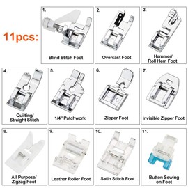 DLUFAIMI 11Pcs Presser Feet, Sewing Machine Presser Foot Set Walking Foot Kit Sewing Machine Spare Parts for Brother Singer Babylock Janome Toyota Low Shank Sewing Machines Use