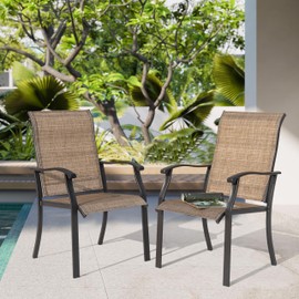 NUU GARDEN Patio Dining Chairs Set of 2, Indoor/Outdoor Textilene Dining Chairs with High Back, Patio Furniture Chairs with Armrest, Iron Frame and Textilene Chairs,Black&Brown