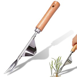 JunD Stainless Steel Weeder Weeder Stainless Steel Weeder Garden Tools Effective Manual Weeder with Wooden Handle for Quick Weeding, Digging and Loosening in Gardens and Lawns