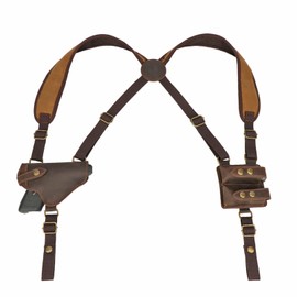 TOURBON Canvas & Cowhide Shoulder Holster with Magazine Holder Right Hand for Survival Game Equipment Revolver