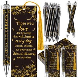 Sayglossy 60 Set Memorial Funeral Favors for Guests Funeral Favors for a Memorial Service Ballpoint Pens and Poem Prayer Bookmarks Celebration of Life Condolence Bereavement Gift(Black Gold)