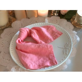 Linen Napkins –100% French Flax – Stonewashed Pure Linen Cloth Napkins - Size 18 Inch x 18 Inch – Set of 4 (Sunset Pink)
