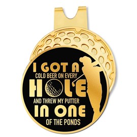 Hafhue I Got A Cold On Every Hole and Black Gold Golf Ball Marker with Hat Clip, Funny Golf Accessories and Golf Gifts for Men Dad Grandpa, Birthday for Golf Fan Golfer Golf Lovers