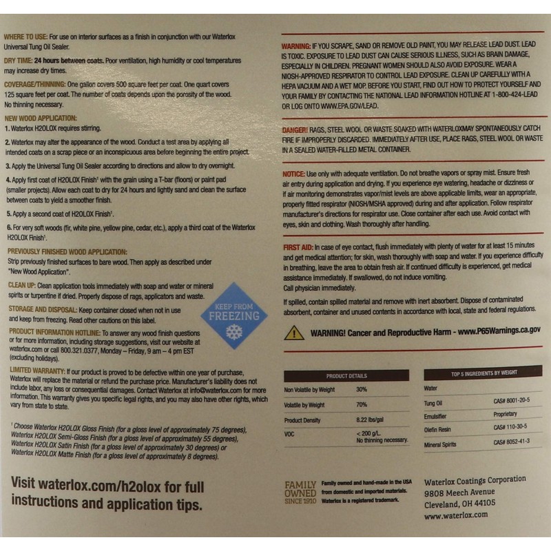 Waterlox H2OLoX Water Based - Matte Finish - Gallon