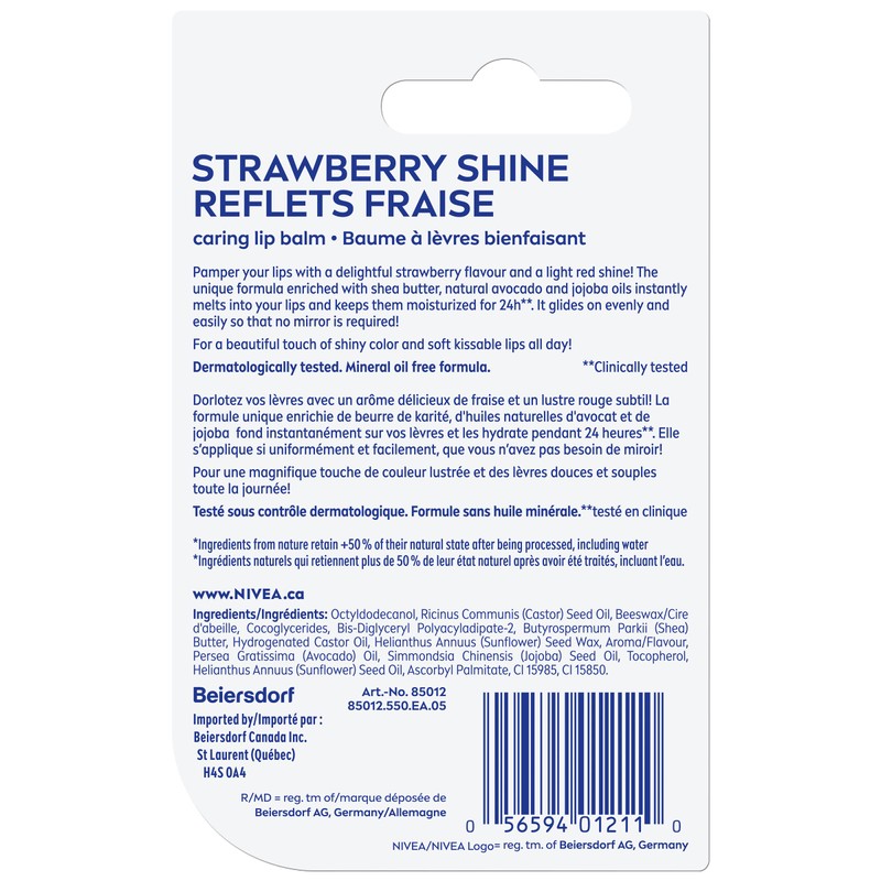 NIVEA Strawberry Shine Lip Balm (2x4.8g) | Shimmery Red Tinted