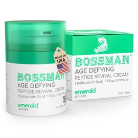 Bossman Unisex Night Skincare Combo – Peptide Revival Crea 1.7 oz + Moisturizing Body Oil 4 oz – Emerald (Green Tea) – Moisturizing and Reviving Solutions - Made in the USA