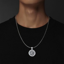 SLIACETE 925 Sterling Silver St Michael/St Christopher Necklace for Men Women Saint Michael Pendant Chain Protection Amulet Archangel Michael Jewellery Gifts, Sterling Silver, No Gemstone