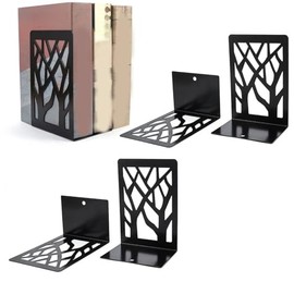 4 Uds. Soporte de Sujetalibros Alto Decorativo de Hierro Resistente para Libros, Libro Antideslizante para Oficina, , Hogar, Regalos, Negro