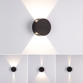 Tubicen Black LED Wall Sconce Light, Beam-Adjustable Sconces Wall Lighting Up Down, 6W Dimmable Indoor Wall Lights for Living Room Bedroom Stairway Hallway, 4.5'' Round Movie Theater Wall Lamp