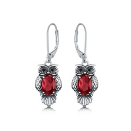Lvoryance Owl Earrings 925 Sterling Silver Vintage Owl with Natural Garnet Drop Dangle Earrings for Women