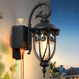 OPAXIS 18.6" H Porch Lights with Outlet, Dusk to Dawn Outdoor Light with GFCI Outlet, Waterproof Outside Lights for House, Black Outdoor Wall Lights Wall Mount for Front Door,Garage,Backyard, E26 Base