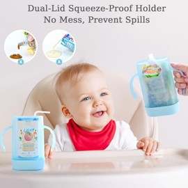 MOMUSE Dual-Lid Squeeze Pouch Holder for Food Pouches & Drink Boxes, Baby Pouch Holder with Larger Capacity, Versatile Design for Self-Feeding, Anti-Squeeze Pouch Holder No Spill No Mess, Lightweight