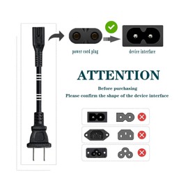 2 Prong Power Cable Cord Compatible TCL Roku Smart LED LCD HD TV - UL Listed TCL Roku TV AC Power Cable Cord Plug