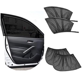 Stretchable Car Window Shades, Granmagazz 4 PCS Double Layer Design Car Sunshade Blocker Including 2 Pcs Front Windows and 2 Pcs Side Rear Windows, High Stretchy Breathable Car Window Sunshade Mesh