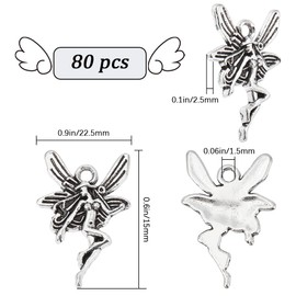 SUNNYCLUE 1 Box 80Pcs Silver Angel Charm Bulk Guardian Angels Charms Small Tibetan Style Metal Mini Antique Fairy Charms Bulk for Jewelry Making Charms Keychain Earrings Necklaces DIY Crafting Women