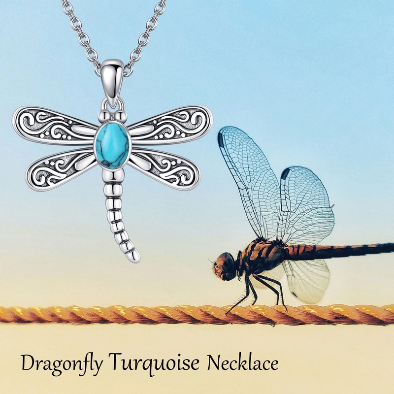 ONEFINITY Dragonfly Necklace 925 Sterling Silver Moonstone Opal Turquoise Dragonflys