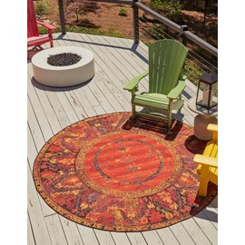 Unique Loom Outdoor Tribal Collection Area Rug - Quepos (3' 1" Round Multi/Black)