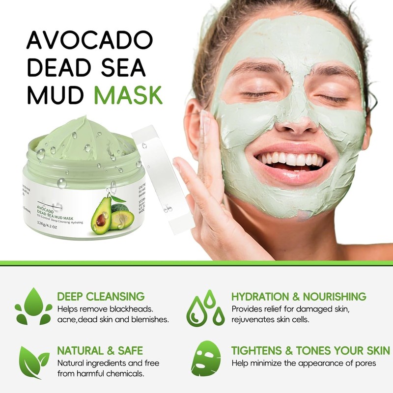 Clay Mud Face Mask for Women Avocado Dead Sea Skincare