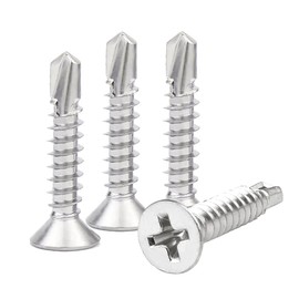 ComPDCVD Pack of 100 Self Tapping Screws M4.2 x 25 mm 410 Stainless Steel Self-Drilling Screws Flat Head Phillips Screws for Woodworking Household and Office Appliances