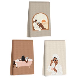 3 Pcs African American Woman Hand Towels, African Black Girl Bathroom Decor