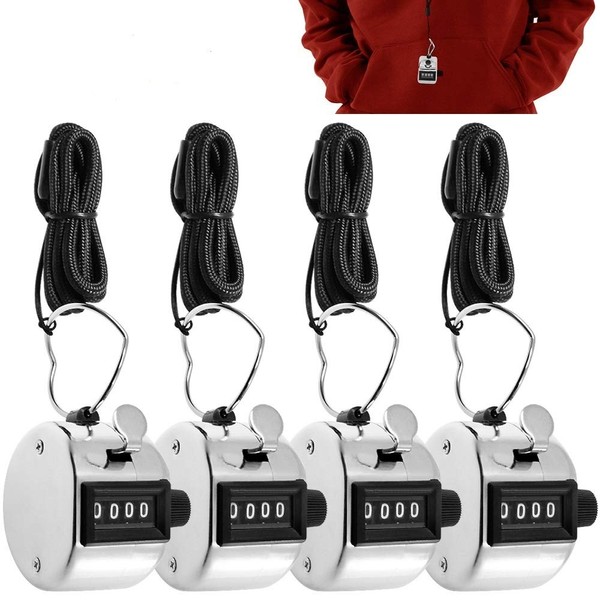 AFUNTA 4 Digit Hand Tally Zähler mit Lanyards, 4 Pack