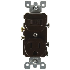 Leviton 041-05225-000 Interruptor Sencillo de Palanca y Receptáculo 15A 125V Nema 5-15R, Café, pack of/paquete de 1