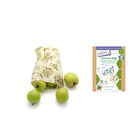 beeskin Beeswax Cloth Bag - Mix of Beeswax Cloth and Bread Bag for Food Storage - Size: S, 18 x 28 cm (Flower)
