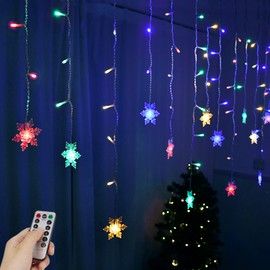Snowflake Window Curtain Lights, 13ft 96 LED Snowflake Christmas Icicle Lights with Remote, 8 Modes Twinkle Fairy Light for Christmas Tree,Bedroom,House, Holiday,Yard Decoration (Multi-Colored)