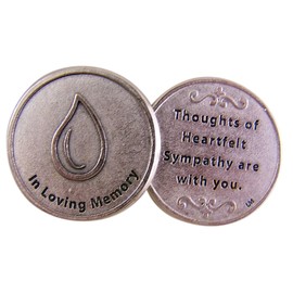 Silver Toned in Loving Memory Bereavement Pocket Medal with Tear Drop, 1 1/4 Inch
