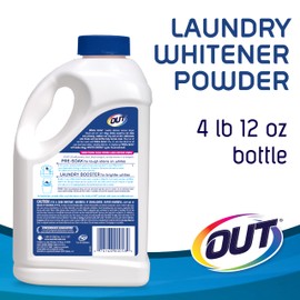 OUT White Brite Laundry Whitener Bleach Alternative, Stain Remover Detergent Booster Powder for Clothes, 4 Pound 12 Ounce Bottle