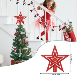 SULOLI Glitter Star Christmas Tree Topper Decoration Shatterproof Star Treetop for Christmas Tree Ornament(RED)