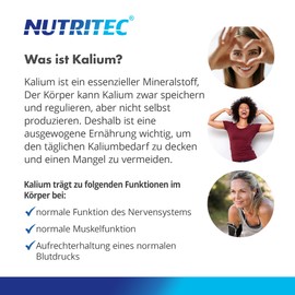 Nutritec Nutritec Kalium hochdosiert, 180 Kaspeln mit Kaliumcitrat, 800 mg pro Tagedosis, aus 4 Kalium-Quellen, vegan