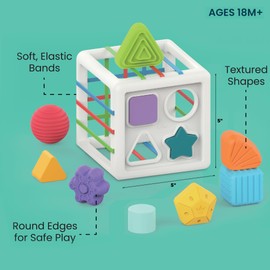 Playkidiz Shape Sorter Baby Toys, Sorting & Stacking Blocks Toy for Toddlers, Sensory Shapes, Early Learning Development Activity Cube for Boys & Girls, 18+ Months