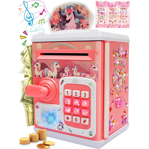 Piggy-Bank-Toys-for Girls,Large Electronic Coin-Cash-Register for-Toddler-Girls-Toys-Age-6-8,Cool-Stuff-ATM Bank Money Box,Kids-Toys for 2 3 4 5 6 7 8 9 10 11 12 Year Old Girl Christmas-Birthday-Gifts