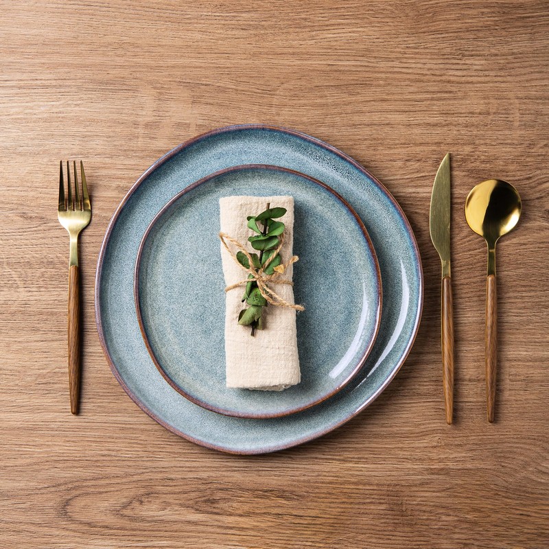 AmorArc Ceramic Dinnerware Sets,Handmade Reactive Glaze Stoneware Plates and Bowls