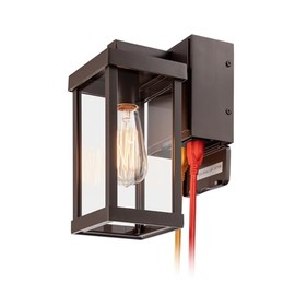 mirrea 11" Classic Outdoor Wall Sconce with Built-in GFCI Outlet 1 Light in Rectangular Metal Frame and Clear Glass Shade Waterproof Porch Light Patio Light (Oil Rubbed Bronze)