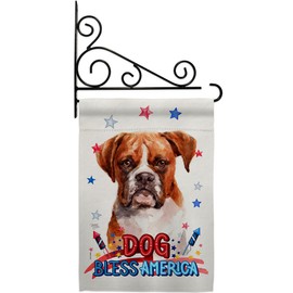 Breeze Decor Patriotic Boxer Garden Flag Set Wall Holder Dog Puppy Spoiled Paw Canine Fur Pet Nature Farm Animal Creature House Decoration Banner Small Yard Gift Double-Sided, Made in USA