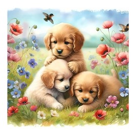 SJUTOUCI Puppy Diamond Painting Kits for Adults, Dog Diamond Art Kits for Beginner, 5D DIY Painting with Diamonds, Full Drill Round Gem Art Craft Home Decor 12x12 inch, Animal