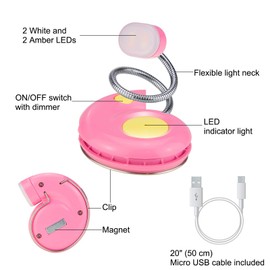 HONGUT Book Reading Light, Kids Book Light for Reading in Bed, LED Clip on Reading Light, USB Rechargeable Small Book Light, 3 Brightness Dimmable Bookmark Lamp for Bookworms Travel,Pink
