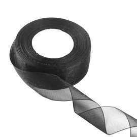 Black Organza Ribbon, 45 m Wedding Gift Ribbon, 20 mm Wide Decorative Ribbon, Transparent Ribbon as Decoration, Tulle Ribbon for Gift Ribbons, DIY for Crafts, Silk Ribbon, Wedding, Bridal Bouquet,