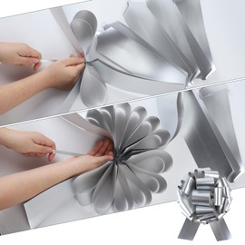 12 Inches Pull Bow 2 Pieces Gift Wrapping Pull Bow Matte Finish Ribbon Pull Bows for Christmas Wedding Baskets Valentine's Day Bows Multicolor Ribbon Bow for Gift Wrapping (Silver)