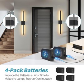 Removable 10000mAh Battery Operated 2 Pack Wall Sconces Lamps Remote Control & 4 Pack Batteries 31.5’‘ Rechargeable Dimmable Black LED Wireless 13.6W Wall Lights for Living Room Bedroom Picture Foyer