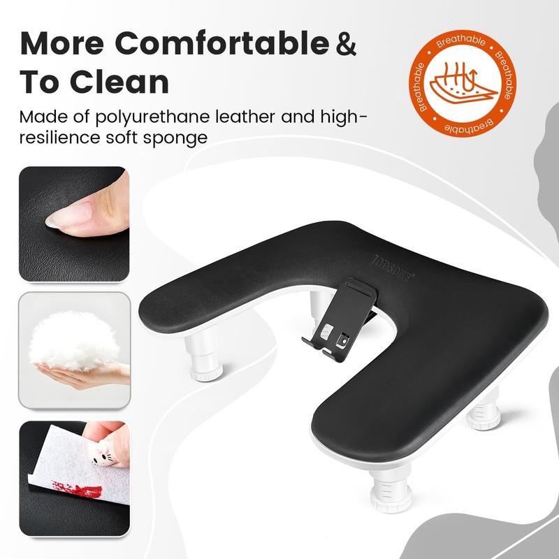 JODSONE U-Shaped Black Arm Rest for Nails Tech with Rotating