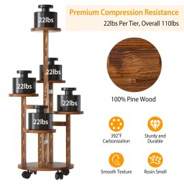 5-Tier Wooden Plant Stand with 4 Detachable Wheels Rolling Indoor Outdoor Decoration Shelf for Plant Display RackColor: Yellow Color