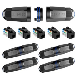 VCELINK CAT6 Shielded Waterproof Ethernet Coupler IP68 – Supports PoE and Outdoor use, 90 Degree Punch Down Keystone Jack Adapter Slim Profile Black-UL Listed, 5 Pack